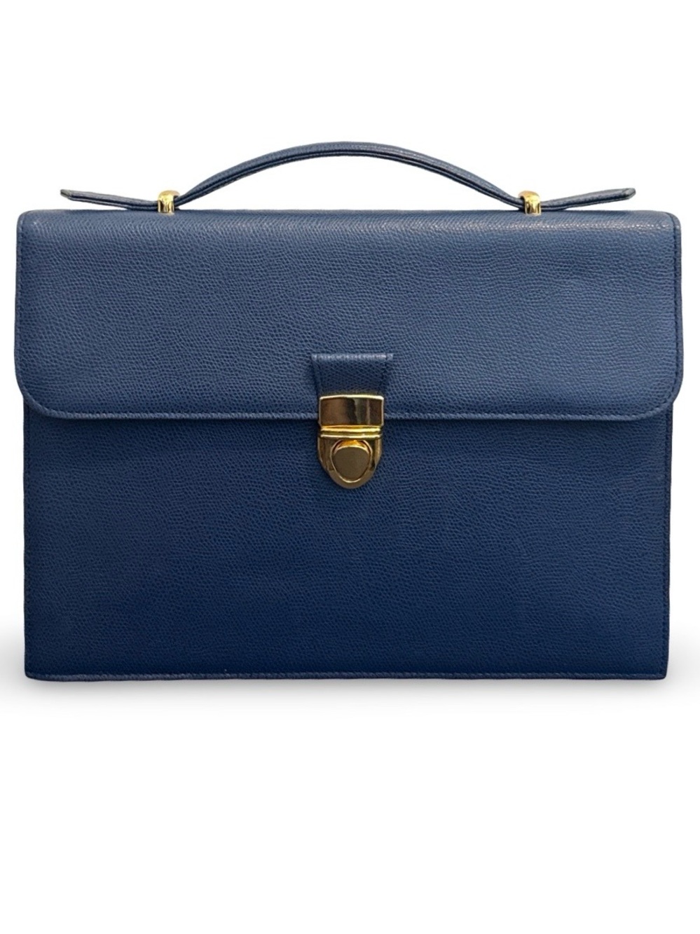 Vintage Yves Saint Laurent Navy Blue Leather Briefcase Top Handle Bag YSL